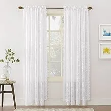 No. 918 Alison Floral Lace Sheer Rod Pocket Curtain Panel, 58