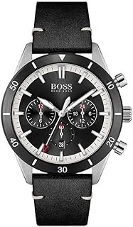 Boss Men's Stainless Steel Quartz Watch with Leather Strap, Black, 22 (Model: 1513864), black, Quartz Watch