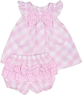MOON 100% Cotton Dress and Bloomer 0-3M Pink - Pink Gingham