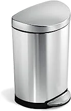 simplehuman Small Semi-Round Bathroom Step Trash Can, Brushed Stainless Steel,Silver,10 Liter / 2.6 Gallon,CW1833