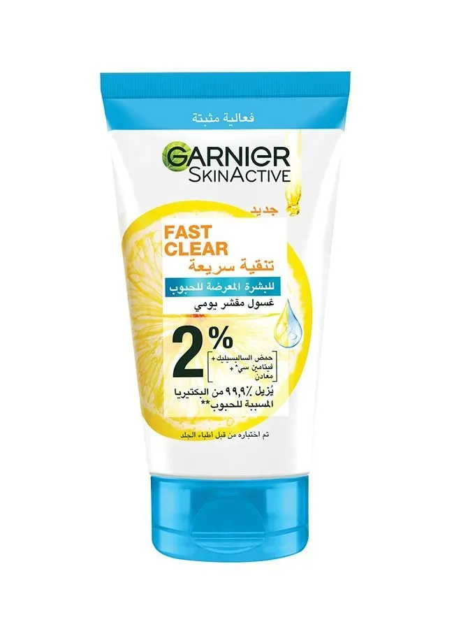 Garnier Skinactive Fast Clear 3-in-1 Face Wash For Acne Prone Skin With Salicylic Acid And Vitamin C, 150ml