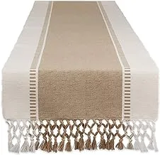 DII Dobby Stripe Woven Table Runner, 13x108-inch, Stone Brown