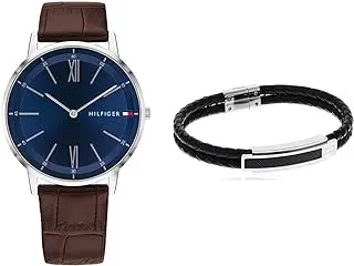 Cooper Men Blue Dial Leather Band Watch - 1791514 + Tommy Hilfiger Men'S Leather Bracelet, Black