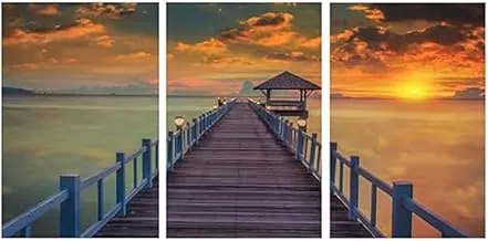 Markat S3T4060-0252 Three Panels Wooden Paintings of Sunset and Sea for Decoration, 40 cm x 60 cm Size