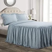 Lush Decor, Lake Blue Ruffle Skirt 3 Piece Bedspread Set, Queen