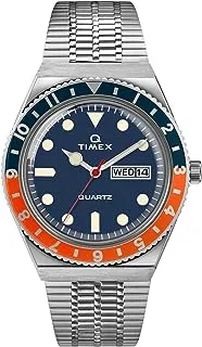 Q Timex Men's 38mm Watch, Silver/Blue/Orange, One Size