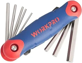 مجموعة مفاتيح سداسية قابلة للطي WORKPRO (SAE) ، فولاذ كروم-فاناديوم ، مقوى ومقاوم ، (مجموعة من 9 قطع) (W022005)