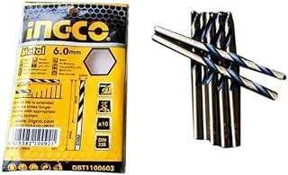 Ingco DBT1100603 High-Speed Steel Twist Drill Bits 10-Pieces Bag, 6.0 mm Diameter