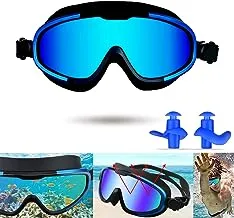 Professional Swimming Goggles and Premium Silicone Ear Plugs With Storing Case, Anti Fog Anti UV, Ultra Wide HD Vision For Swimming Surfing Snorkeling Diving, Racing,Trekking, Skydiving, Water Sports