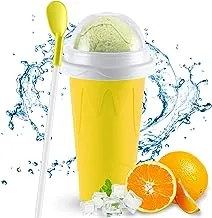 DIY Slushy Maker Cup Double Layers Silica Cup, Smoothie Pinch Ice Cup, Frozen Magic Squeeze Cup, Cooling Maker Cup,Freeze Mug Tools,Portable Squeeze Icy Cup (Yellow)