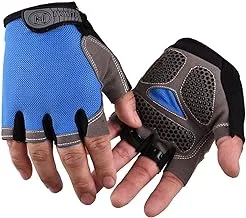 MG Pair Half Finger Bicycle Cycling Gloves High Elasticity Breathable Mesh Anti-slip MTB Bike Gloves Outdoor Sports Cycling Gloves, Blue/Grey - Large