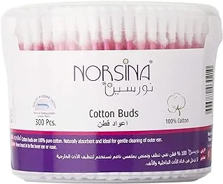 Norsina Round Cotton Swabs For Ear Cleaning, 300 Swabs