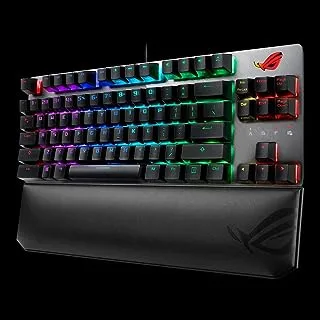 لوحة مفاتيح ميكانيكية للألعاب ASUS ROG Strix Scope TKL Deluxe 80% RGB، ومفاتيح Cherry MX Red، وأغطية مفاتيح ABS، وكابل قابل للفصل، ومفتاح Ctrl أوسع، ومفتاح خفي، ومسند للمعصم، ودعم ماكرو - أسود