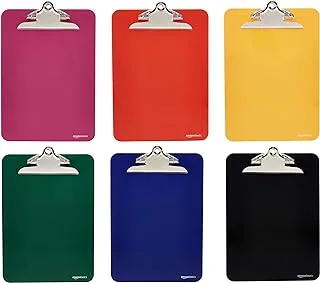 Amazon Basics Plastic Clipboards with Metal Clip, Assorted Colors, Pack of 6