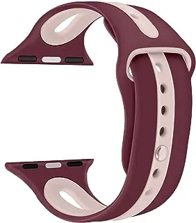 Promate Silicone Watch Strap, Sporty Dual Toned Soft Rubber Sweat Resistant Replacement Apple Watch 38mm/40mm Band with Adjustable Pin and Tuck Closure for Apple Watch Series, Hipster-38SM.Wine/Pink