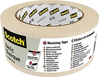 Scotch Basic Masking Tape 48mm x 50m | Beige color | Masking and Protection | Medium to High adhesion | For walls, metal, wood and more | Easy to Remove with no residue | 1 roll/pack