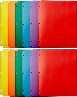 مجلدات مثقبة بلاستيكية ثلاثية الفتحات من Amazon Basics مزودة بجيبين ، عبوة متعددة الألوان من 12