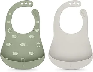 Suavinex, Waterproof and Flexible Silicone Bib, Rollable, with Adjustable Neck and Pocket for Crumbs, 4 Months. Green L3 (Pack 2)