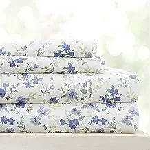 مجموعات ملاءات كاملة الحجم مكونة من 4 قطع من Linen Market (أزهار زرقاء فاتحة) - استمتع بالنوم بشكل أفضل من أي وقت مضى مع ملاءات السرير فائقة النعومة والمبردة لسريرك بالحجم الكامل - جيب عميق يناسب مرتبة مقاس 16 بوصة