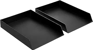 Amazon Basics Rectangular Plastic Desk Organizer, letter size Tray, Black, 2-Pack