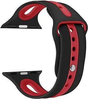 Promate Silicone Watch Strap, Sporty Dual Toned Sweat Resistant Replacement Apple Watch 38mm/40mm Band with Adjustable Pin and Tuck Closure for Apple Watch, Hipster-38ML.Black/Red