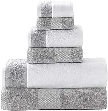 Amrapur Overseas 600 GSM 6-Piece Towel Set With Filgree Jacquard Border, Silver