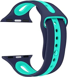 Promate Silicone Watch Strap, Sporty Dual Toned Soft Rubber Sweat Resistant Replacement Apple Watch 38mm/40mm Band with Adjustable Pin for Apple Watch Series, Hipster-38SM.Grey/Turquoise