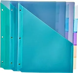 Amazon Basics Two Pocket Plastic Dividers with 5 Tabs, Multicolor, Pack of 3 Sets