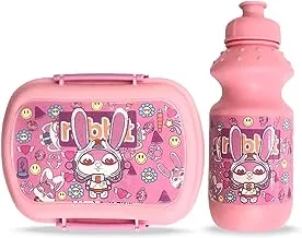 Eazy Kids Set of 2 Lunch Box & Water Bottle Rabbit Pink