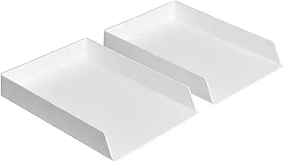 Amazon Basics Rectangular Plastic Desk Organizer, Letter Tray, White, 2-Pack
