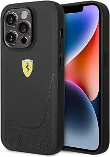 Ferrari Leather Vici Perforated Hard Case for iPhone 14 Pro Max - Black