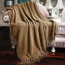 Home Soft Things Brown Throw Blanket Knitted Tweed Throw 50'' x 60'', Amphora, Super Soft Cozy Warm Comfortable Breathable Throw for Living Room Chair Couch Bed Sofa Bedroom Home Décor