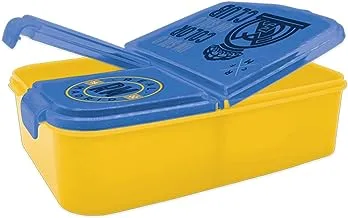 صندوق غداء بلاستيك للأطفال من ريال مدريد مع 3 أقسام، أزرق/أصفر