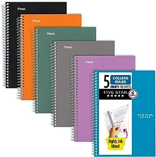 Five Star Spiral Notebooks, 5 Subject, College Ruled Paper, 180 Sheets, Small, 9-1/2