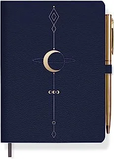 Fringe Vegan Leather Journal with Slim Pen, 192 Lined Pages, 4.5 x 6.5 Inches, Moon Tattoo (jps058)