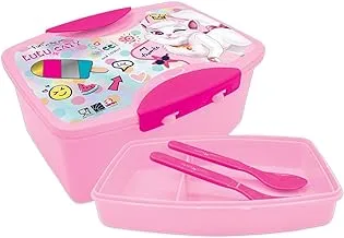 Lulu Caty Plastic Lunch Box with Fork and Spoon, Pink