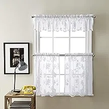 Curtainworks Sibella Lace Kitchen Curtain Window, Rod Pocket, 36 in Tier Pair, White