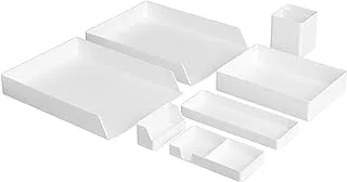 Amazon Basics Plastic Organizer Bundle- Letter Tray 2-Pack/Accessory Tray/Half Accessory Tray/Small Tray/Pen Cup/Name Card Holder, White