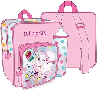 Lulu Caty School Backpack with Water Bottle and Lunch Box for Girls, 11-Inch Size, Pink