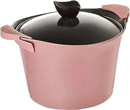 Neoflam Aeni Ceramic Deep Pot with Glass Lid, 26 cm Size, Pink