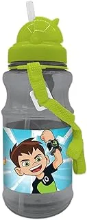 Pjmask Ben10 Kids Transparent Water Bottle with Straw and Strap, 500 ml Capacity