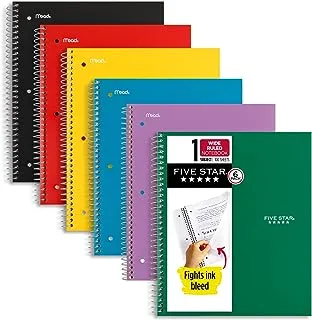 Five Star Spiral Notebooks, 6 Pack, 1 Subject, Wide Ruled Paper, Fights Ink Bleed, Water Resistant Cover, 8-1/2