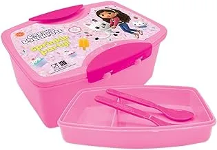Gabby'S Doll House Plastic Lunch Box With Fork And Spoon, Pink, 144020