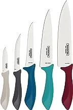 Tramontina Knives Set 5 Pieces High Carbon Stainless Steel blades and Colorful Polypropylene with easy Grip Chef Kitchen Knife