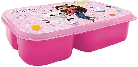 صندوق غداء بلاستيكي للأطفال من غابي بيت الدمية مع 3 أقسام، وردي