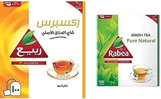 Rabea Express 100 Tea Bags + Rabea Natural Green Tea 100 Bags, 180 g - Pack of 1