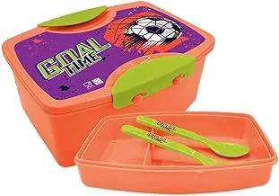 Generic علبة غداء بلاستيك مع شوكة وملعقة للأطفال، برتقالي