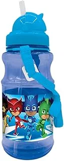 Pjmask Kids Transparent Water Bottle with Straw and Strap, 500 ml Capacity