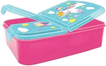 Generic Unicorn Kids Plastic Lunch Box with 3 Compartments, Pink/Blue