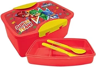 Pjmask Plastic Lunch Box with Fork and Spoon, Red